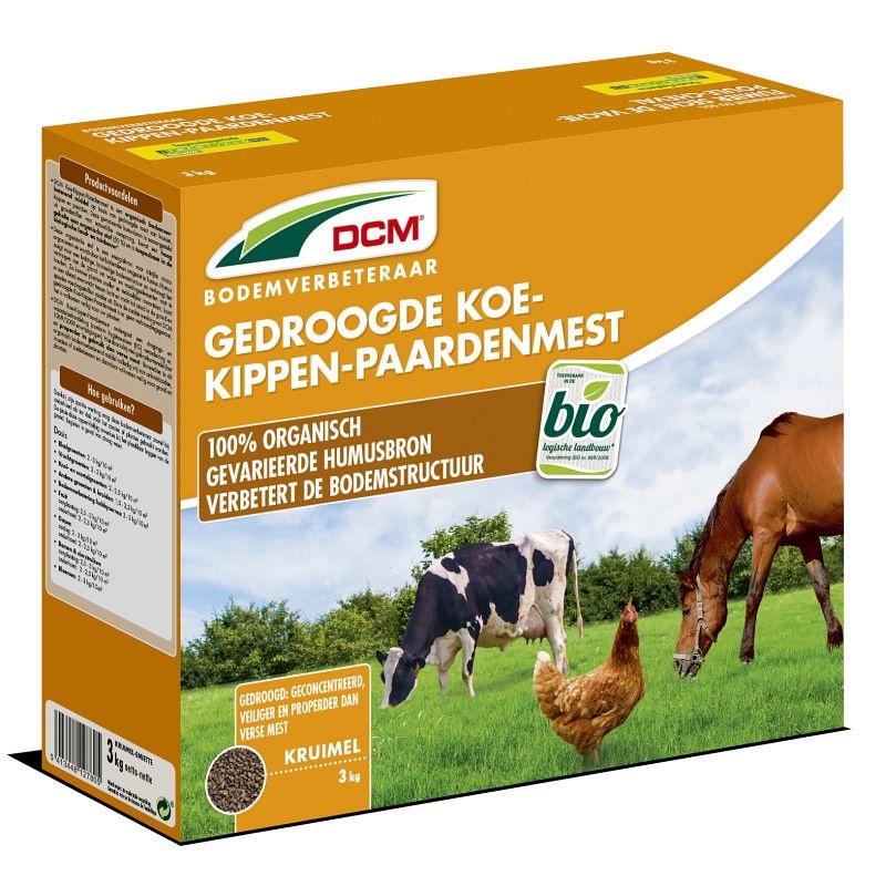 Gedroogde Koe-Kippen-Paardenmest 3kg