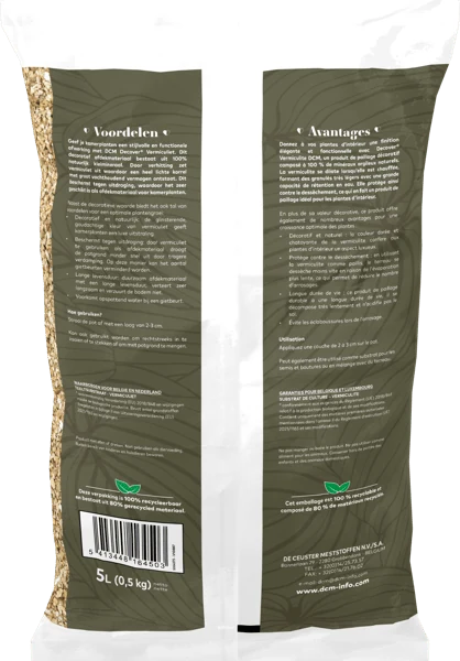 DCM Decover® Vermiculiet 5 L, achterzijde met de gebruiksaanwijzing